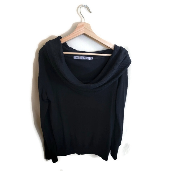 MICHAEL STARS Women's Black Cowl Off The Shoulder Long Sleeve Sweater Shirt M - Picture 1 of 8